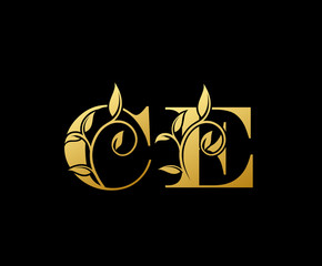 Golden letter C and E, CE, vintage decorative letter logo icon.