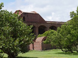 Impressive structure of Fort Jefferson, a historic ilitary fortress at the Dry Tortugas National Park, Florida.