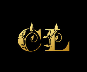 Golden letter C and L, CL, vintage decorative letter logo icon.