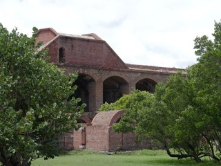 Fototapeta na wymiar Brick structure of Fort Jefferson, a historic ilitary fortress at the Dry Tortugas National Park, Florida.