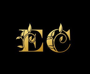 Golden letter E and C, EC, vintage decorative letter logo icon.
