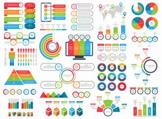 Set of infographic elements. Vector collection of diagrams, arrows, circles, timeline templates, pie charts, demographic icons.