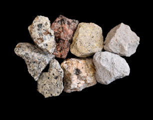Close-up of various igneous rocks
