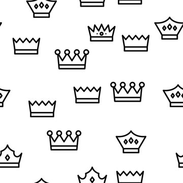 Royal Headwear, Crowns And Tiaras Vector Icons Seamless Pattern Illustration