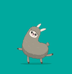 Cute cartoon alpaca drawing on bright background