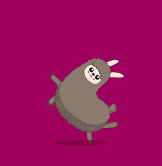Cute cartoon alpaca drawing on bright background