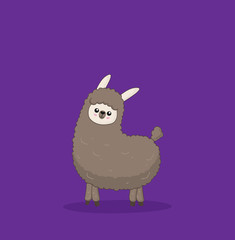 Cute cartoon alpaca drawing on bright background