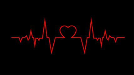  Heart pulse. Red and green colors. Heartbeat lone, cardiogram