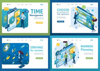 Obraz na płótnie Canvas Set of isometric concepts time management, success, business planning, using interface. For Landing page concepts and web design
