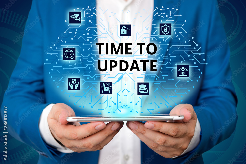 Wall mural handwriting text writing time to update. conceptual photo act updating something someone or updated 
