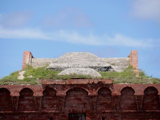 Front view, top part of Fort Jefferson, Dry Tortugas National Park, Florida Keys.