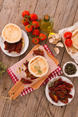 Tigella bread with sun-dried tomatoes. 