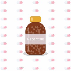 Medicine, pharmacy, hospital set of drugs with labels. Medication, pharmaceutics concept. Vector illustration