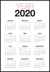 Year 2020 calendar vector design template