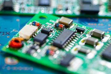 Computer circuit cpu chip mainboard core processor electronics device : concept of data, hardware, technician and technology.