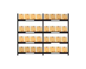 high pile cardboard boxes on warehouse shelves carton delivery packaging logistics inventory on white background isolated eps10 vector illustration