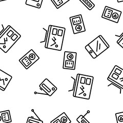 Different Devices Seamless Pattern Vector Contour Illustrations