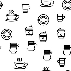 Coffee Equipment Seamless Pattern Vector Contour Illustration