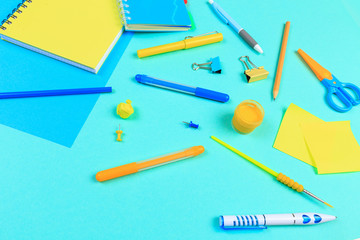 School stationery on color background. Back to school creative  Image 