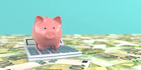 Fotobehang Pink Piggy Bank Calculator © Alexander Limbach