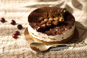 chocolate cake with cherries