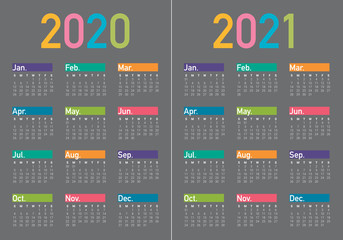 Year 2020 2021 calendar vector design template