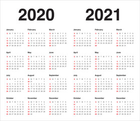 Year 2020 2021 calendar vector design template