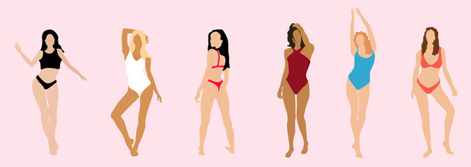 Multiracial women  in swimsuits
