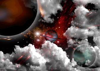 Naklejka premium galaxy in a free space. 3D rendering