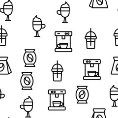 Coffee Equipment Seamless Pattern Vector Contour Illustration