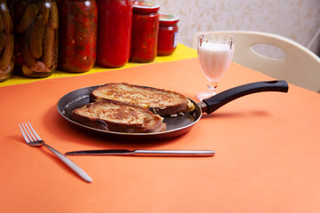 Frying pan with french toast - toast