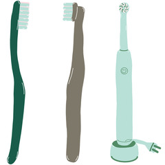 Manual toothbrush and electric toothbrush colorful illustration