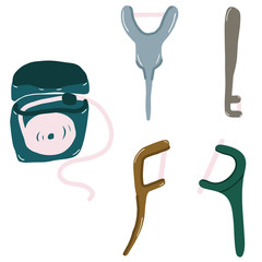 Dental floss set of five icons colorful illustration