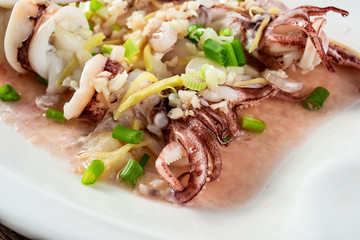 Chinese Cantonese cuisine, a dish of garlic, steamed squid