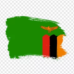 Foto op Aluminium Flag Zambia from brush strokes. Flag Republic of Zambia on transparent background for your web site design, logo, app, UI. Stock vector.  EPS10. © katarinanh