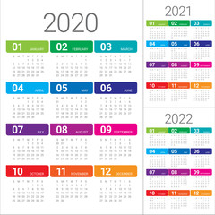 Year 2020 2021 2022 calendar vector design template