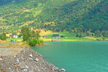 Olden lake landscape view, Norway