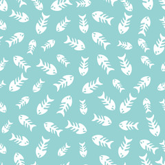 Blue seamless pattern with fish bones