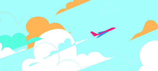 Fototapeta na wymiar A plane flying up in the sky with clouds. vector illustration