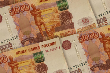 Russian rubles banknotes background. 5000 RUB