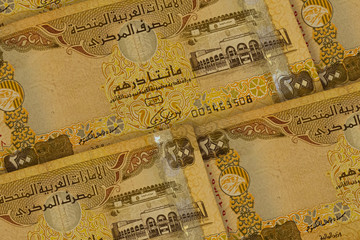 United Arab Emirates dirhams background. 200 AED pattern
