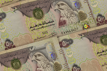 United Arab Emirates dirhams background. 500 AED pattern