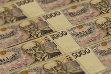 Czech koruna banknotes background. 5000 CZK