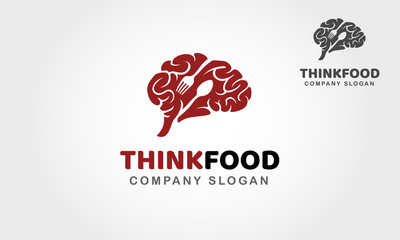 Think Food Vector Logo Template. A creative and unique logo design featuring human brain with spoon and fork. This logo can be easily resize and colors can be changed to fit your project.