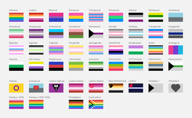 LGBT symbols in flat. Pride flags list. Rainbow flag. - 286824590