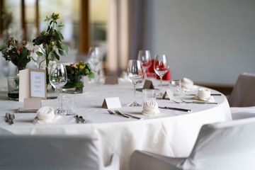  decorated wedding tables with flowers and Menu card