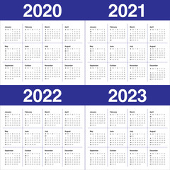 Year 2020 2021 2022 2023 calendar vector design template