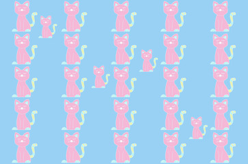 pink cat pattern on pastel blue background