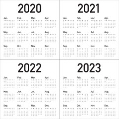Year 2020 2021 2022 2023 calendar vector design template