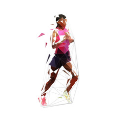 Obraz premium Kolejna kobieta, ilustracja streszczenie wektor niski wielokątne na białym tle. Geometryczny biegacz, widok z boku